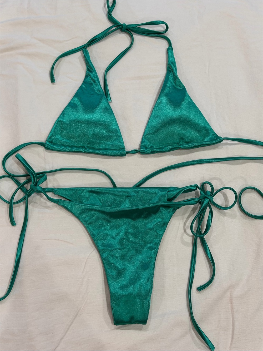 Emerald Green Triangle String Bikini - Women Swim